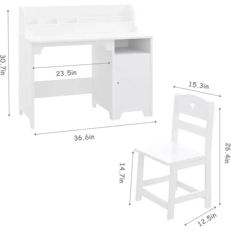 Bureau et chaise pour enfant, rose/blanc, avec étagère et rangement, 1 place