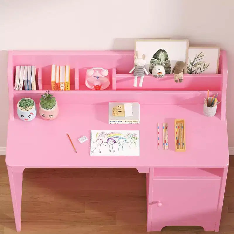 Bureau et chaise pour enfant, rose/blanc, avec étagère et rangement, 1 place