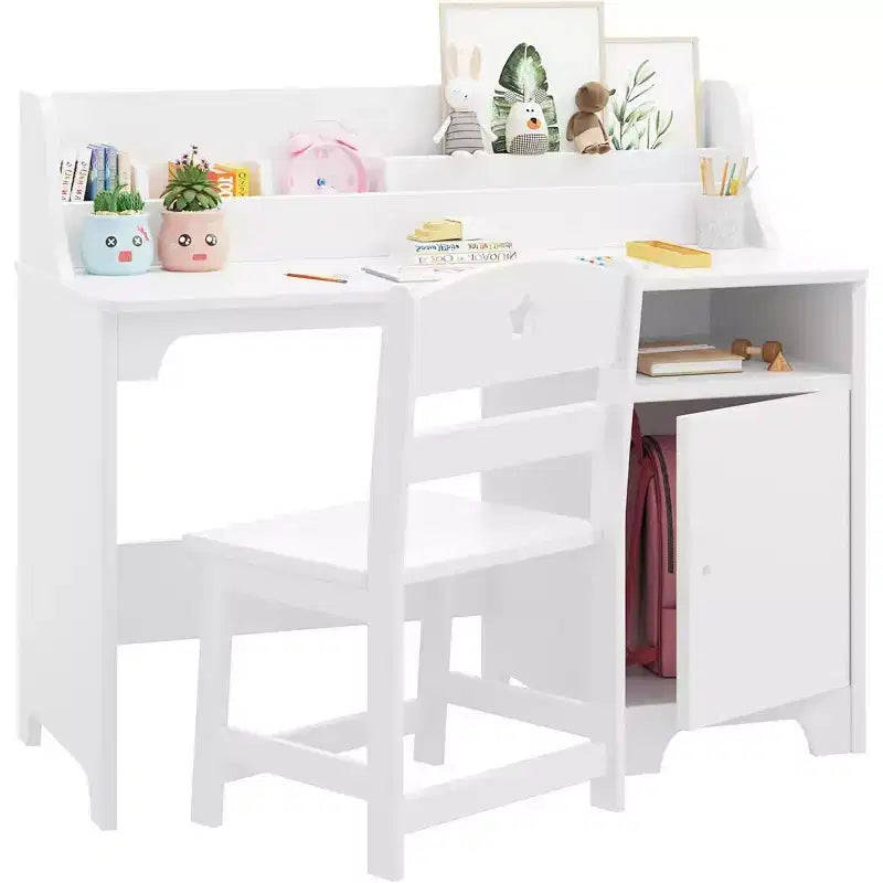 Bureau et chaise pour enfant, rose/blanc, avec étagère et rangement, 1 place