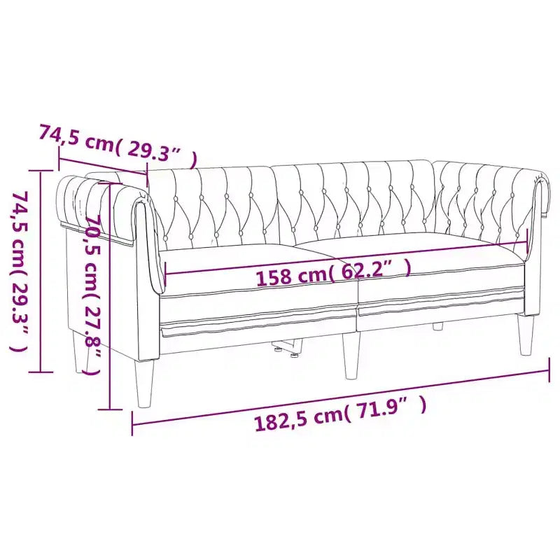 Causeuse Chesterfield 2 places en polyester noir