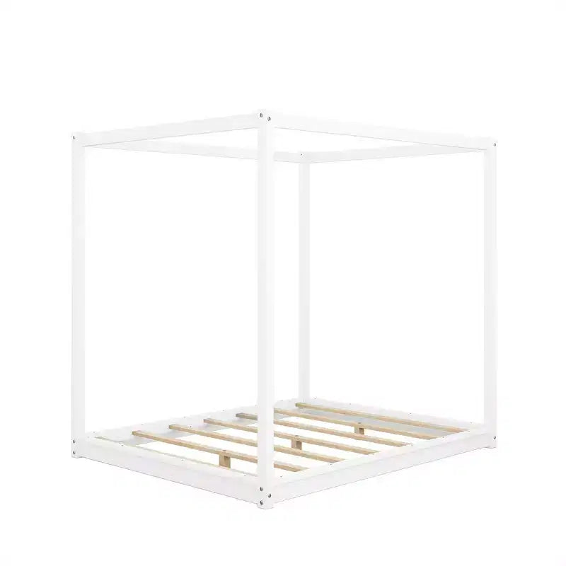 Lit plateforme baldaquin Naturel / Blanc – Grand lit et très grand lit, 2 personnes