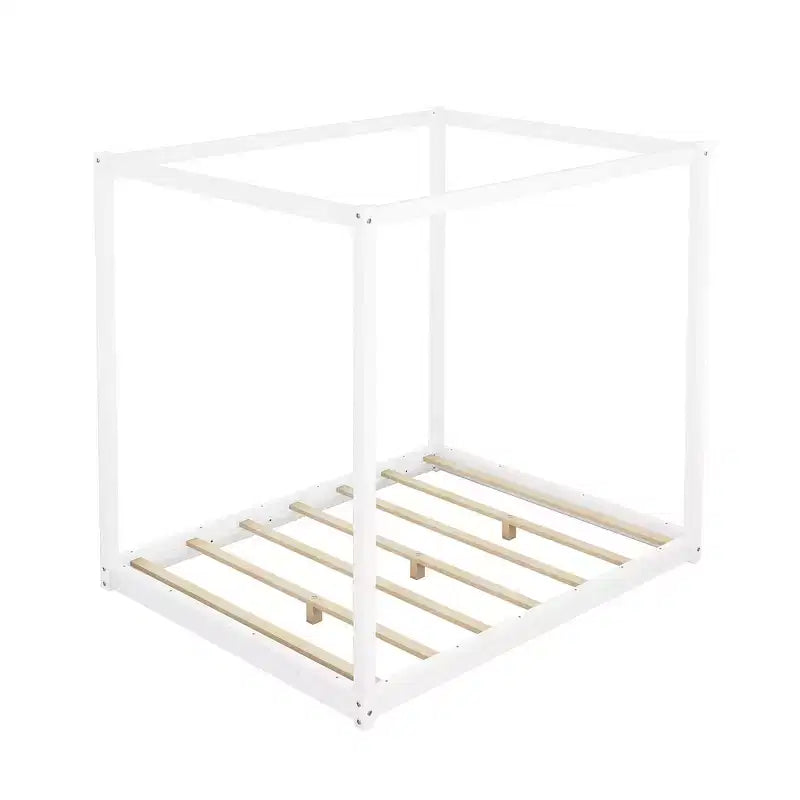Lit plateforme baldaquin Naturel / Blanc – Grand lit et très grand lit, 2 personnes