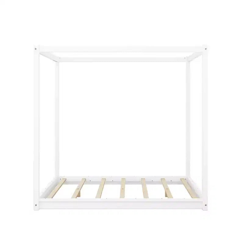 Lit plateforme baldaquin Naturel / Blanc – Grand lit et très grand lit, 2 personnes