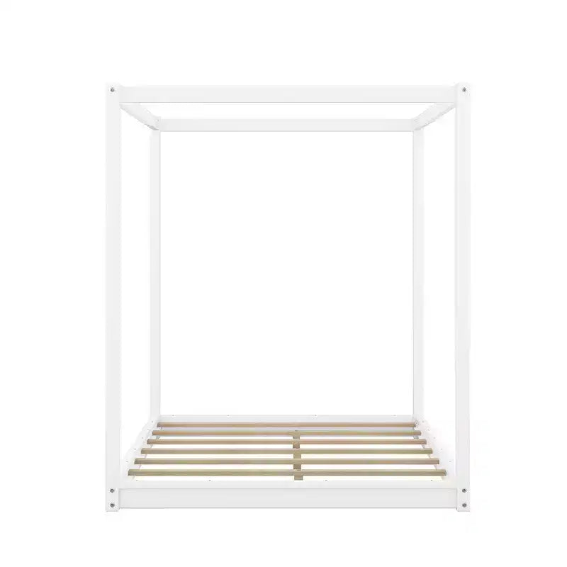 Lit plateforme baldaquin Naturel / Blanc – Grand lit et très grand lit, 2 personnes