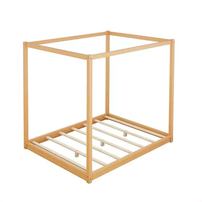 Lit plateforme baldaquin Naturel / Blanc – Grand lit et très grand lit, 2 personnes