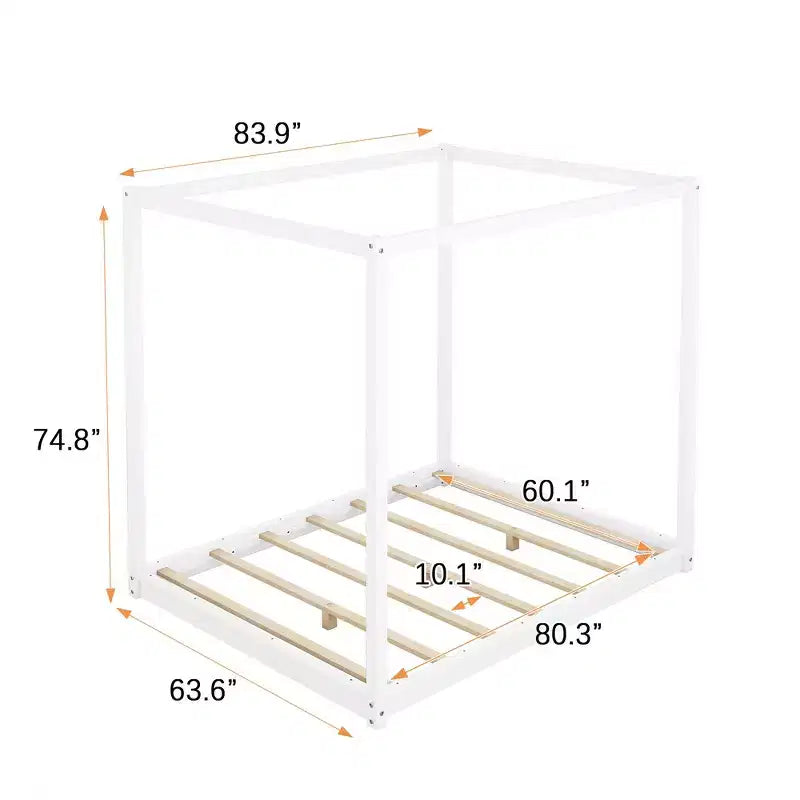 Lit plateforme baldaquin Naturel / Blanc – Grand lit et très grand lit, 2 personnes