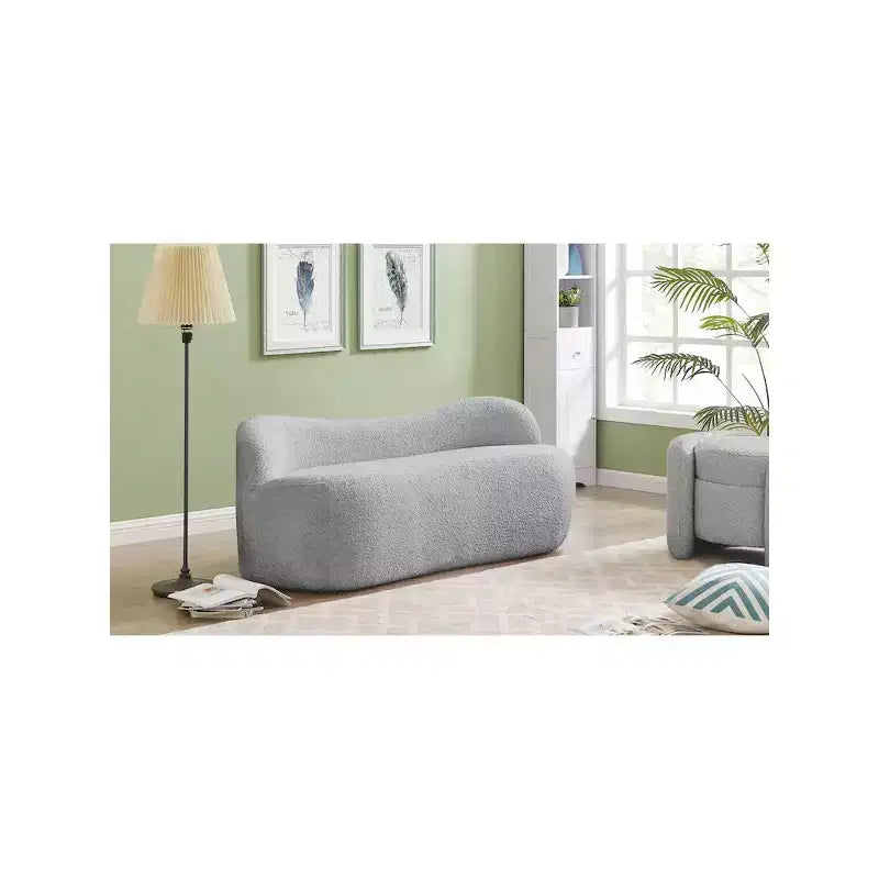 Banc en tissu bouclé, dossier courbé, contemporain, 1 place