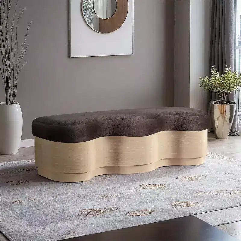 Banc rembourré en velours noir, piètement ondulé, 1 place