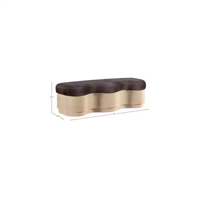 Banc rembourré en velours noir, piètement ondulé, 1 place