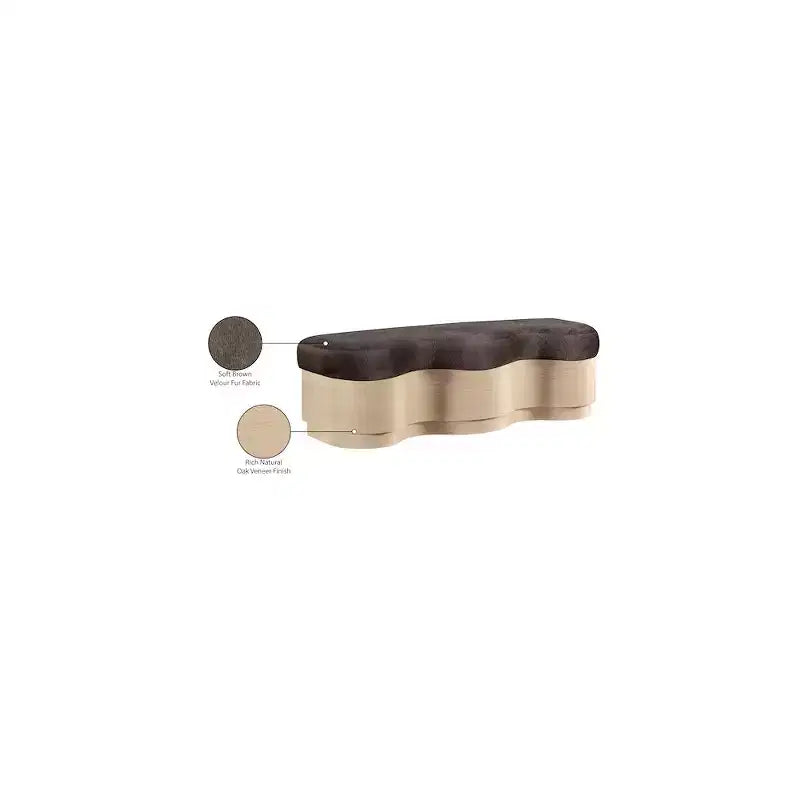 Banc rembourré en velours noir, piètement ondulé, 1 place