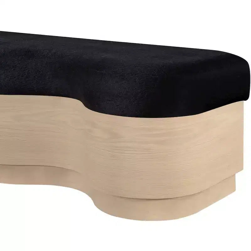 Banc rembourré en velours noir, piètement ondulé, 1 place