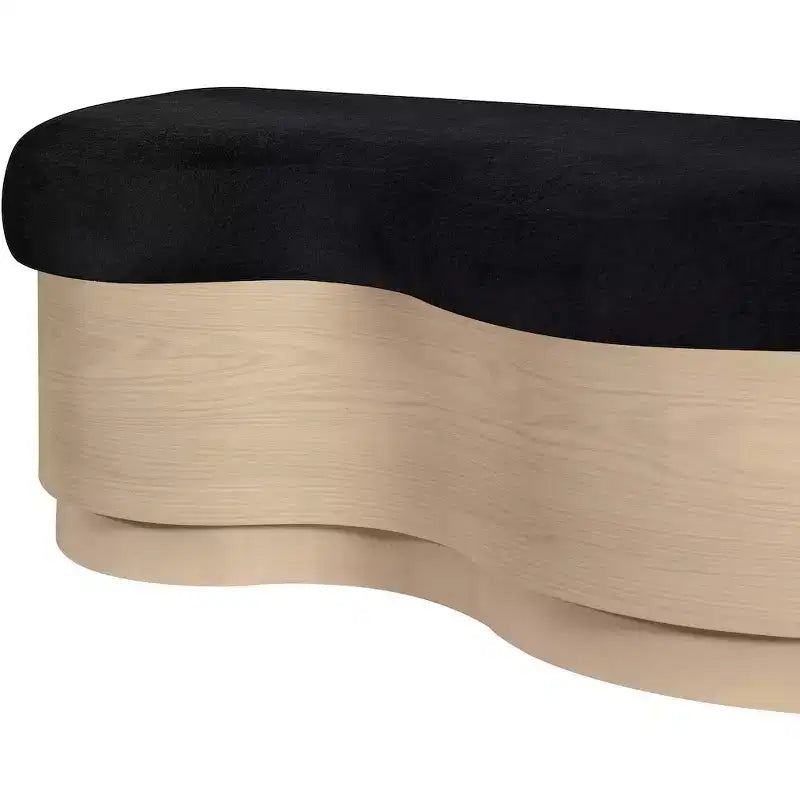 Banc rembourré en velours noir, piètement ondulé, 1 place