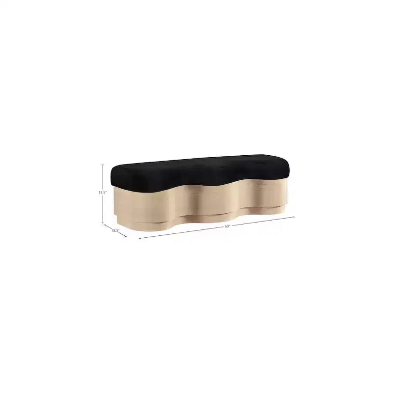 Banc rembourré en velours noir, piètement ondulé, 1 place