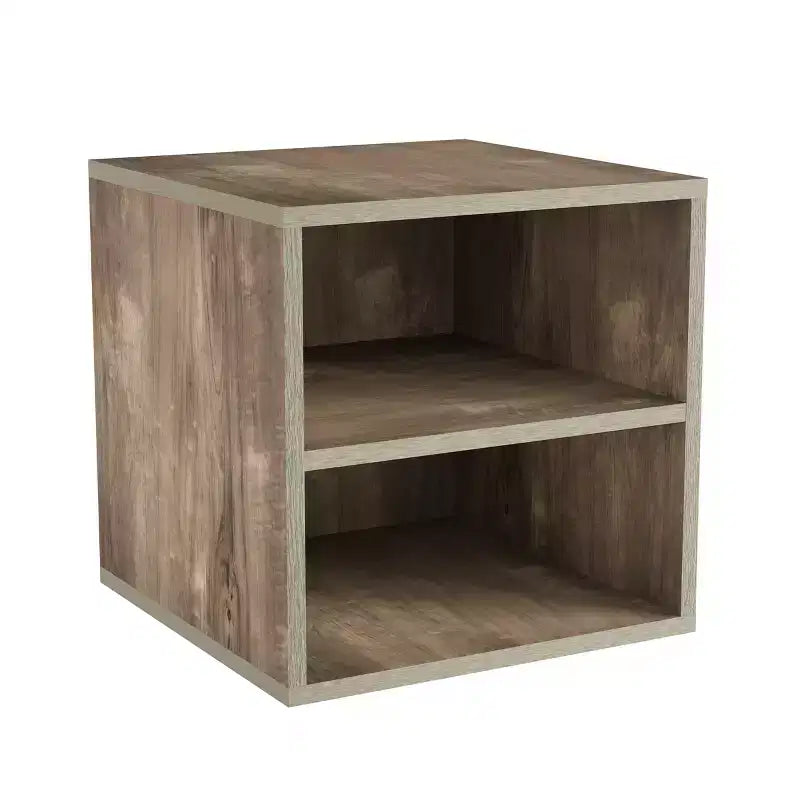 Table d'appoint cube empilable en similibois gris avec étagères ouvertes, 1 pièce