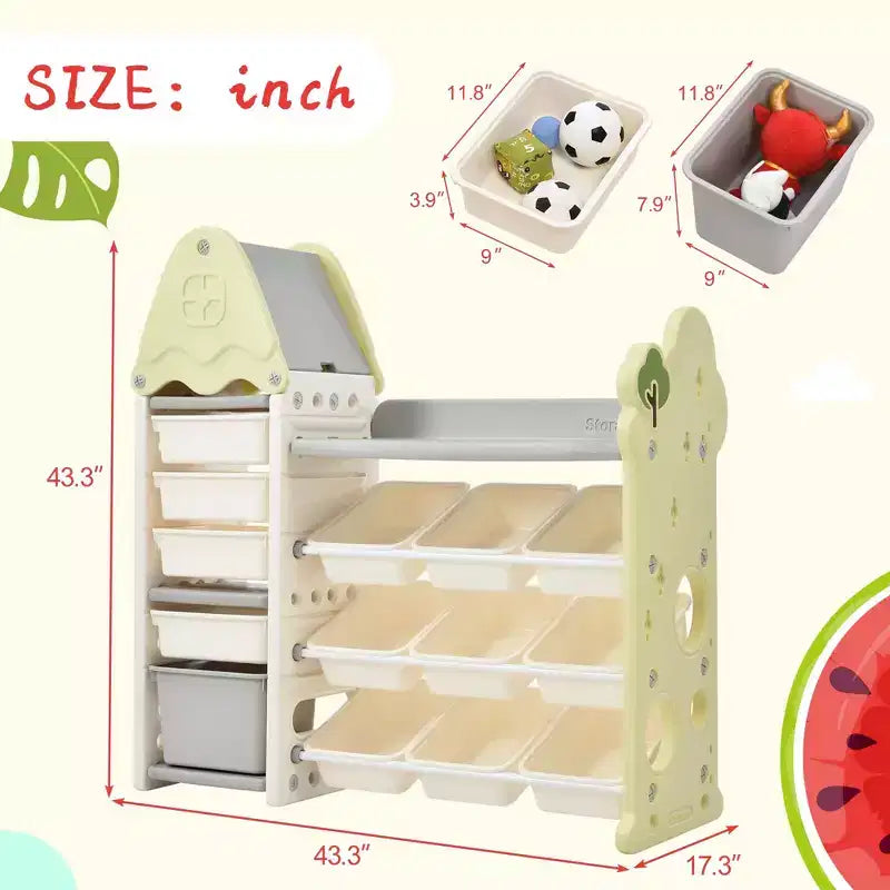 Organisateur de rangement vert à 14 compartiments pour enfants avec bacs amovibles, pour 1 à 5 ans