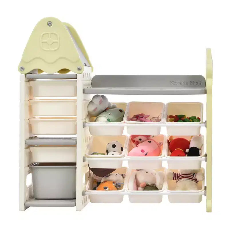 Organisateur de rangement vert à 14 compartiments pour enfants avec bacs amovibles, pour 1 à 5 ans