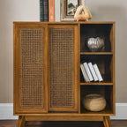 Mobile credenza a buffet in rattan e noce, stile mid-century, per stanza singola