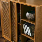 Mobile credenza a buffet in rattan e noce, stile mid-century, per stanza singola