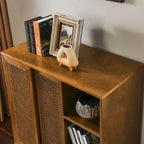 Mobile credenza a buffet in rattan e noce, stile mid-century, per stanza singola