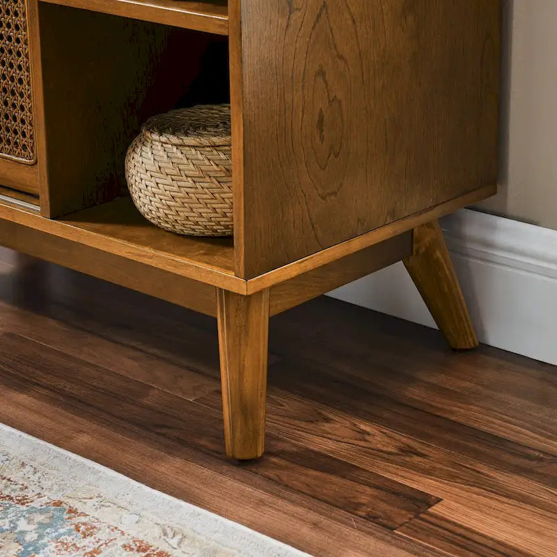 Mobile credenza a buffet in rattan e noce, stile mid-century, per stanza singola