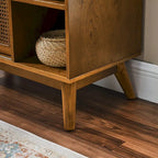 Mobile credenza a buffet in rattan e noce, stile mid-century, per stanza singola