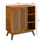 Mobile credenza a buffet in rattan e noce, stile mid-century, per stanza singola