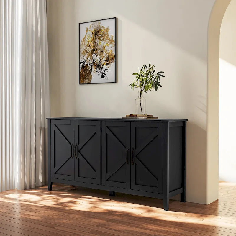 Mobile TV con ante e ripiani, 150 cm di larghezza – Espresso / Nero / Bianco