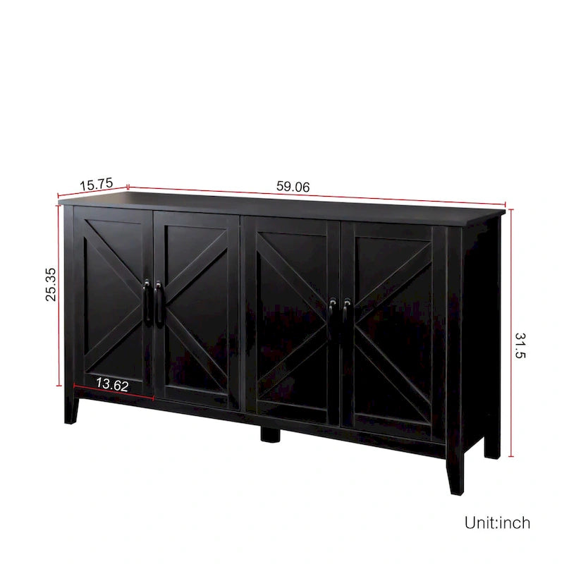 Mobile TV con ante e ripiani, 150 cm di larghezza – Espresso / Nero / Bianco