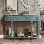 Console curva da 52" con 4 cassetti e ripiano – Blu antico/Nero