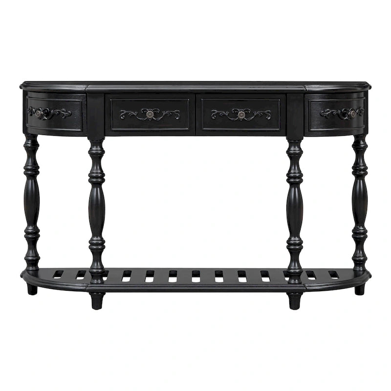 Console curva da 52" con 4 cassetti e ripiano – Blu antico/Nero