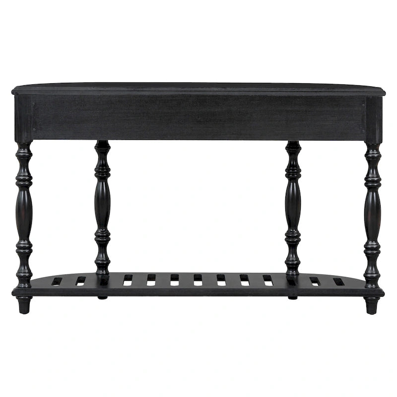 Console curva da 52" con 4 cassetti e ripiano – Blu antico/Nero