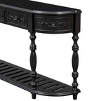 Console curva da 52" con 4 cassetti e ripiano – Blu antico/Nero