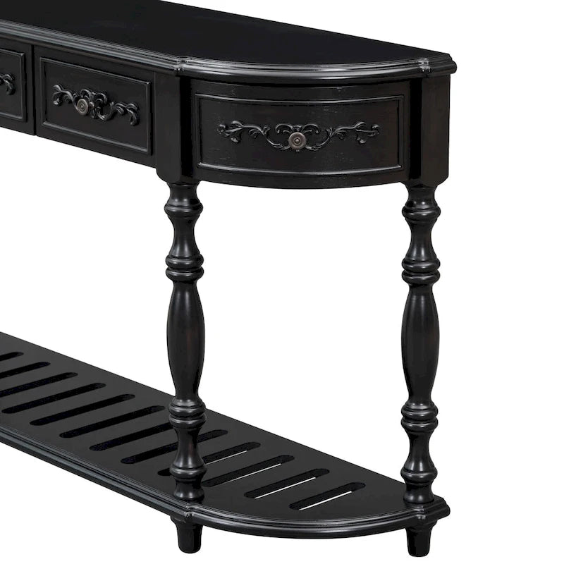 Console curva da 52" con 4 cassetti e ripiano – Blu antico/Nero