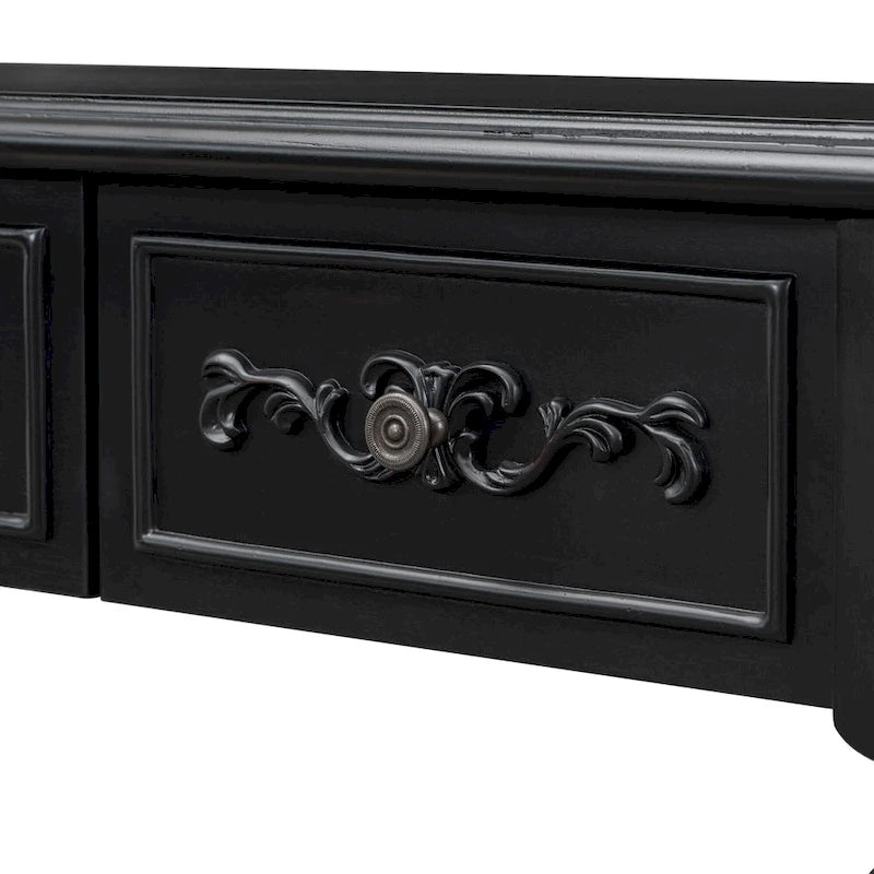Console curva da 52" con 4 cassetti e ripiano – Blu antico/Nero