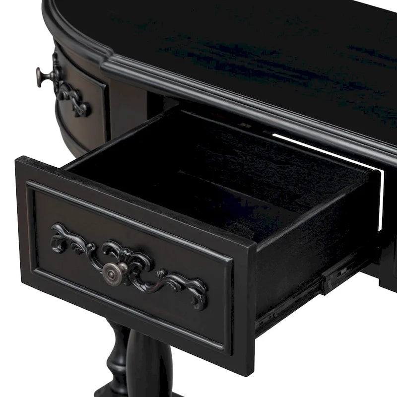 Console curva da 52" con 4 cassetti e ripiano – Blu antico/Nero