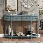 Console curva da 52" con 4 cassetti e ripiano – Blu antico/Nero