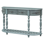Console curva da 52" con 4 cassetti e ripiano – Blu antico/Nero