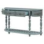 Console curva da 52" con 4 cassetti e ripiano – Blu antico/Nero