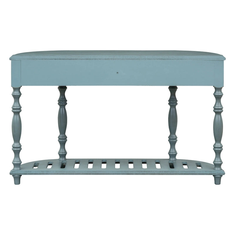 Console curva da 52" con 4 cassetti e ripiano – Blu antico/Nero