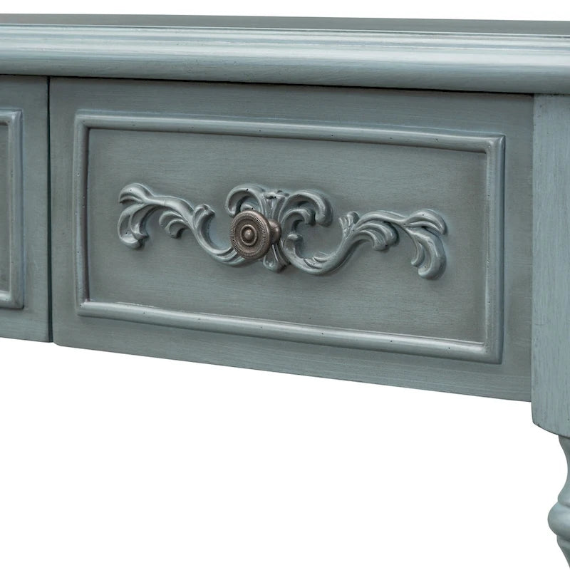 Console curva da 52" con 4 cassetti e ripiano – Blu antico/Nero