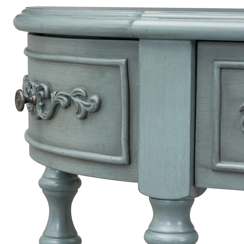 Console curva da 52" con 4 cassetti e ripiano – Blu antico/Nero