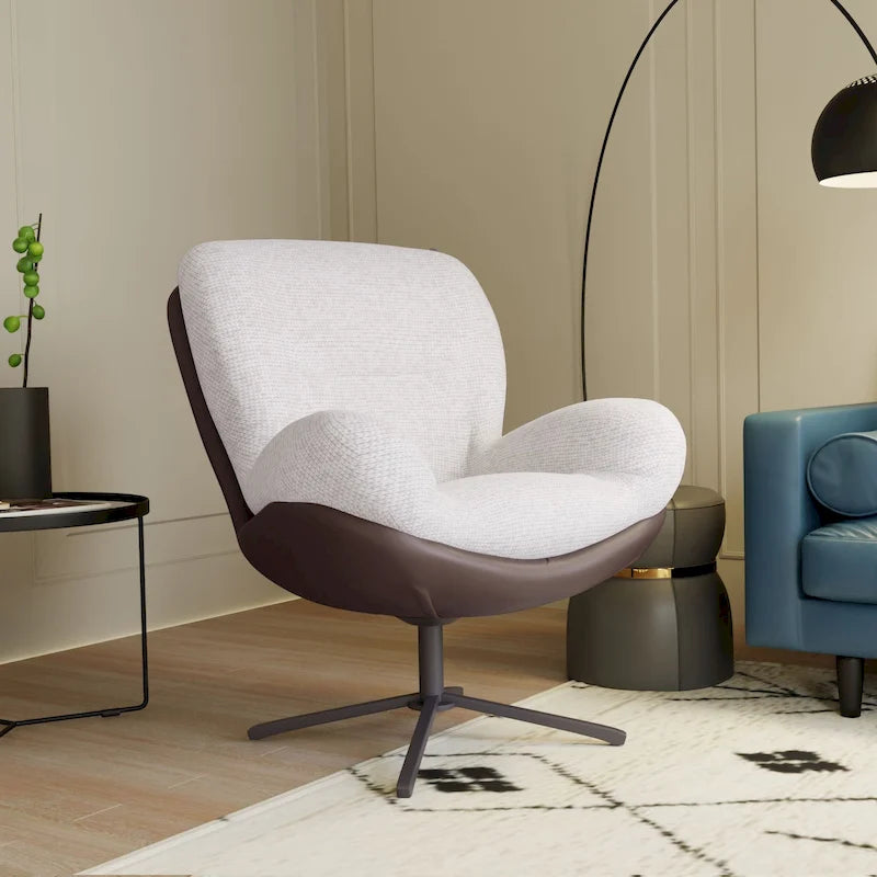 Poltrona girevole a 360° accentata nera/blu navy e grigia/marrone bianco – ciniglia e similpelle, seduta singola
