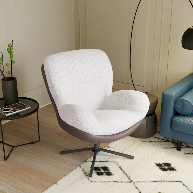 Poltrona girevole a 360° accentata nera/blu navy e grigia/marrone bianco – ciniglia e similpelle, seduta singola