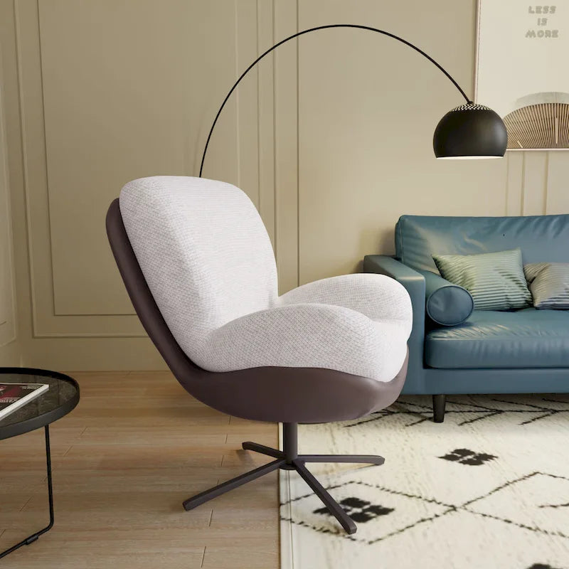 Poltrona girevole a 360° accentata nera/blu navy e grigia/marrone bianco – ciniglia e similpelle, seduta singola