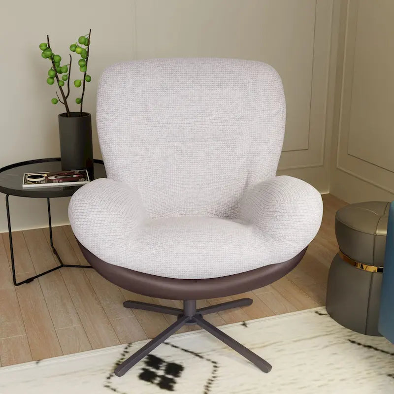 Poltrona girevole a 360° accentata nera/blu navy e grigia/marrone bianco – ciniglia e similpelle, seduta singola