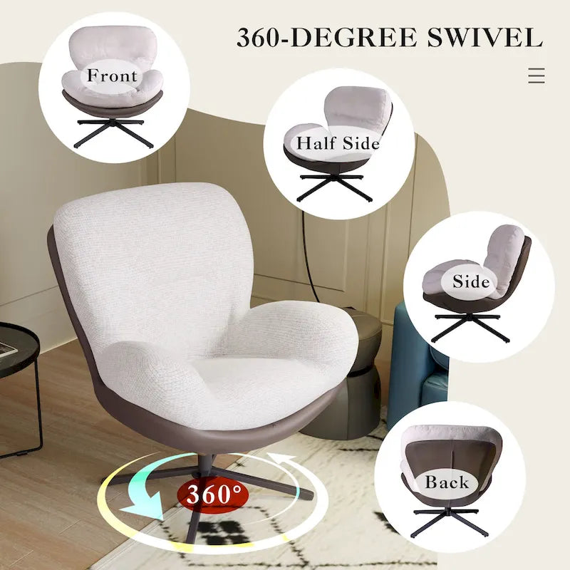 Poltrona girevole a 360° accentata nera/blu navy e grigia/marrone bianco – ciniglia e similpelle, seduta singola
