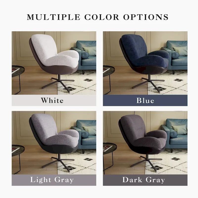 Poltrona girevole a 360° accentata nera/blu navy e grigia/marrone bianco – ciniglia e similpelle, seduta singola