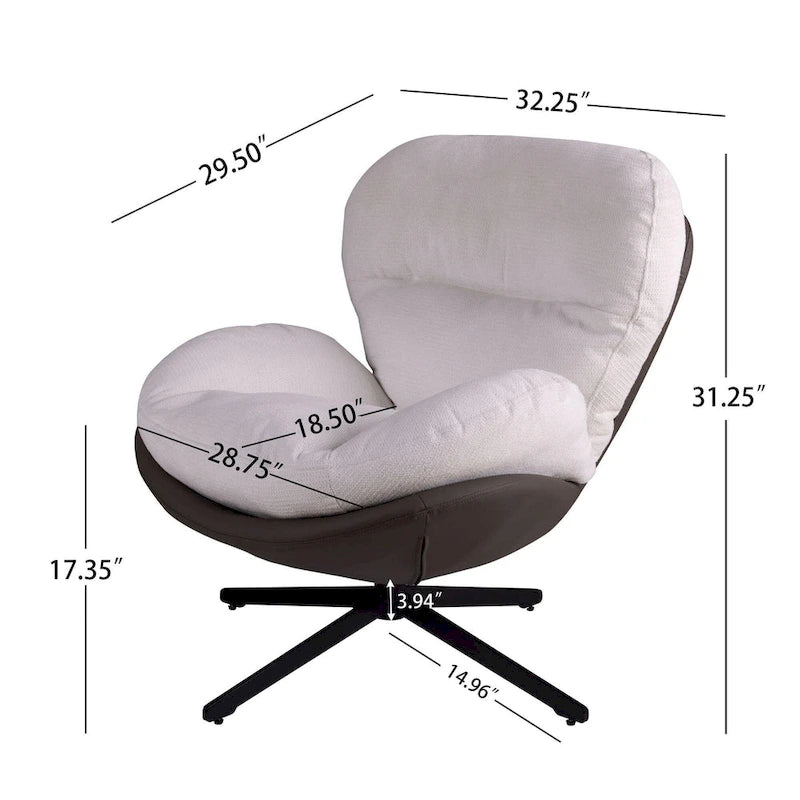 Poltrona girevole a 360° accentata nera/blu navy e grigia/marrone bianco – ciniglia e similpelle, seduta singola