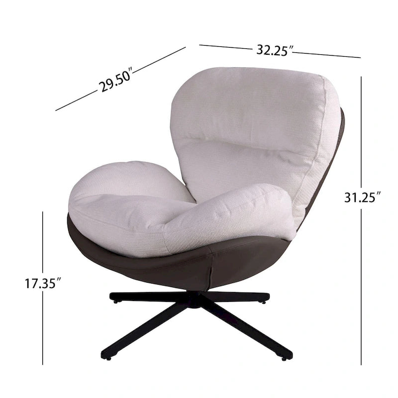 Poltrona girevole a 360° accentata nera/blu navy e grigia/marrone bianco – ciniglia e similpelle, seduta singola