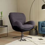 Poltrona girevole a 360° accentata nera/blu navy e grigia/marrone bianco – ciniglia e similpelle, seduta singola